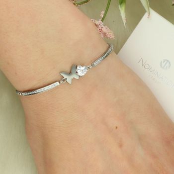 Bransoletka Milleluci z motylkiem i sercem z cyrkonii – Regulowana stalowa biżuteria damska (2).jpg